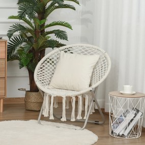 Poltrona redonda de jardim Loveuse, em forma de lua, dobrável, de grande conforto, em macramé de algodão e poliéster, bege