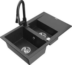 Mexen Gaspar lava-louça de granito 1,5-com barras e torneira de cozinha Elia, preto salpicado - 6507-76-670101-70