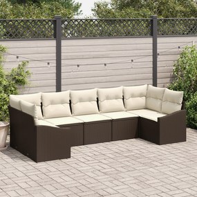 Conjunto de Jantar de Jardim de 7 Peças com Almofadas em Rattan Polipr