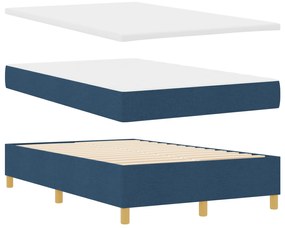 Cama Box Spring com Colchão &amp; LED Azul 120x190 cm Tecido