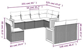 8 pcs conjunto sofás de jardim com almofadões vime PE preto