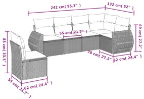 6 pcs conjunto sofás de jardim c/ almofadões vime PE preto