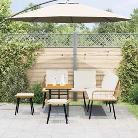 Conjunto de Sofá de Jardim de 4 Peças com Almofadas em Rattan Natural