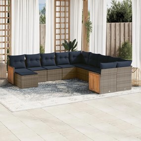 vidaXL 11 pcs conjunto sofás de jardim c/ almofadões vime PE cinzento