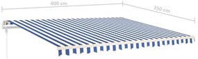 Toldo retrátil manual com postes 4x3,5 m azul e branco