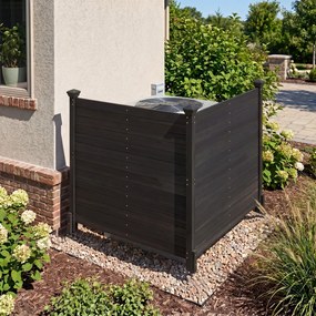 Conjunto de 2 Painéis de Privacidade para o Exterior  119 x 119 cm com Estacas Metálicas para Ar Condicionado, Caixote do Lixo de Jardim, Preto