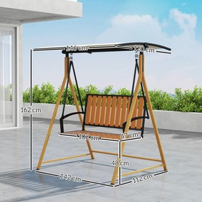 Baloiço de Jardim de 2 Lugares com Toldo Ajustável e Estrutura de Metal Carga 240 kg 142x112x162 cm Madeira e Creme