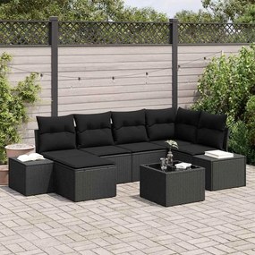 vidaXL Conjunto de Sofá de Jardim com almofada 7 pcs Preto vime PE