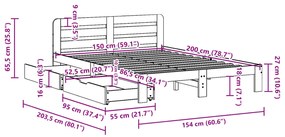 Cama sem colchão 150x200 cm madeira de pinho maciça branco