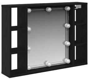Armário Espelho LED vidaXL - Carvalho Preto - 76x15x55 cm - Feito de M