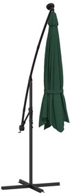 Guarda-sol suspenso c/ iluminação LED 300 cm verde mastro metal