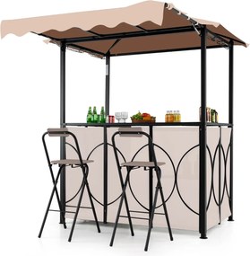 Tenda jardim com mesa de bar e 2 cadeiras dobráveis com prateleiras de metal para jardim 193 x 117 x 240 cm Café