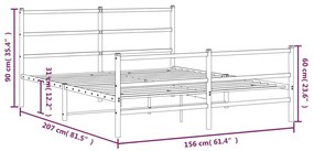 Estrutura de cama com cabeceira e pés 150x200 cm metal preto
