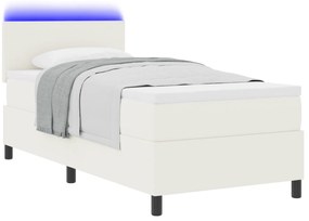 Cama Box com Colchão &amp; LED Crema 100x200 cm em Tecido de Veludo