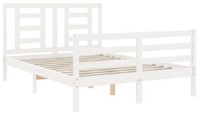 Estrutura de cama de casal c/ cabeceira madeira maciça branco