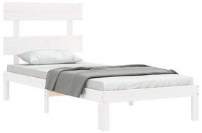 Estrutura de cama com cabeceira 100x200cm madeira maciça branco