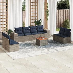 vidaXL 9 pcs conjunto sofás p/ jardim c/ almofadões vime PE cinzento