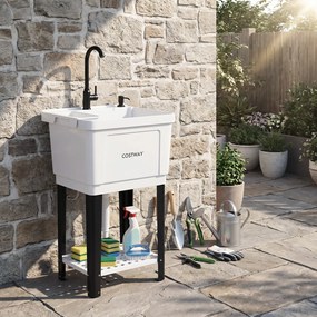 Lava-loiça de Lavandaria plastico, 50,5 x 48 x 120,5 cm, Torneira Giratória de 360°, Branco