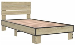 Estrutura de cama derivados de madeira e metal carvalho sonoma