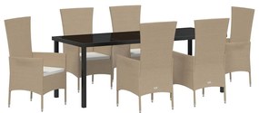 Conjunto de Jantar para Jardim com almofada 7 pcs Bege, Preto
