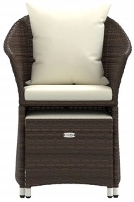 2 pcs conjunto lounge de jardim c/ almofadões vime PE castanho