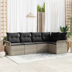 Conjunto de Sofá de Jardim vidaXL de 5 Peças com Almofadas Cinza Claro Vime PE