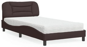 Cama com colchão 100x200 cm tecido castanho-escuro