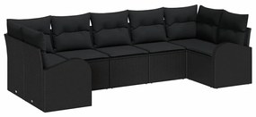 Conjunto de Sofá de Jardim de 7 Peças com Almofadas Pretas de Rattan