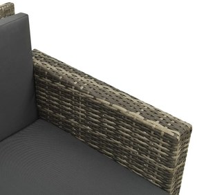 3 pcs conjunto lounge de jardim c/ almofadões vime PE cinzento