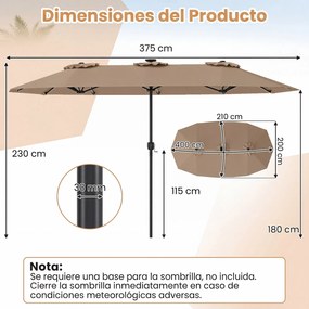 Guarda-sol duplo resistente, 400 x 210 cm (BASE NÃO INLCUIDA), com 108 luzes LED solares, manivela fácil de utilizar e 12 varas de metal, para jardim,