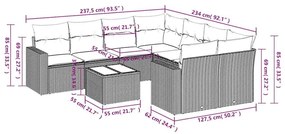 9 pcs conjunto de sofás p/ jardim com almofadões vime PE bege