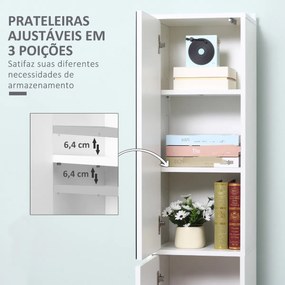 Coluna Casa de Banho com Espelho Móvel Alto Casa de Banho com 2 Portas e Prateleiras Interiores Ajustáveis Multiúso para Cozinha Sala de Estar 32x28x1