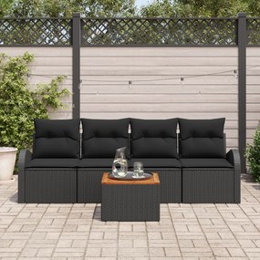 Conjunto de Sofás para Jardim vidaXL com Almofadas Pretas de Poliratta