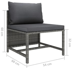 3 pcs conjunto lounge de jardim c/ almofadões vime PE cinzento