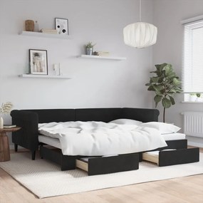 vidaXL Sofá-cama com gavetão e gavetas 90x200 cm veludo preto