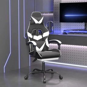 vidaXL Cadeira de gaming c/ apoio pés couro artificial preto/branco