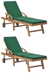 Espreguiçadeiras c/ almofadões 2 pcs madeira teca maciça verde