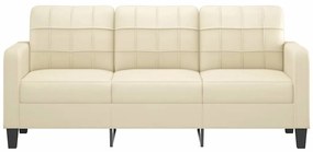 Sofá de 3 lugares 180 cm couro artificial cor creme