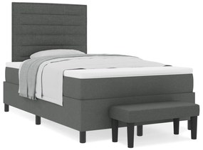 Cama Box Spring com Colchão e Banco Cinza Escura 120x190 cm Tecido