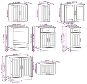 8 peças armário de cozinha conjunto Kalmar branco brilhante