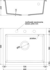 Mexen Elix lava-loiça em granito de 1 bacia 600 x 500 mm, branco, sifão dourado - 6525601005-20-G