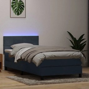 vidaXL Cama box spring c/ colchão e LED 100x220 cm veludo cinzento-escuro