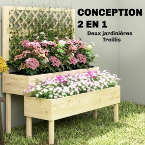 Floreira de 2 níveis com treliça, floreira com tecido não tecido, 108 x 62 x 120 cm, efeito madeira natural