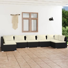 7 pcs conjunto lounge de jardim c/ almofadões vime PE preto