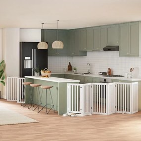 vidaXL Portão p/ cães com porta dobrável 12 painéis 600cm álamo branco
