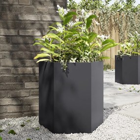 Vasos floreiras de jardim 2 pcs hexagonal 46x40x45 cm aço preto