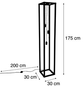 Candeeiro de pé design preto 3-luzes - CAGE Industrial,Design