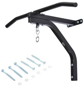 HOMCOM Barra de Elevação para Parede 2 em 1 Suporte para Saco de Boxe para Treinamento Carga Máx. 130Kg 93x47x51 cm Preto | Aosom Portugal