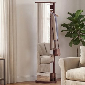 Espelho giratório 3 em 1 com cabideiro, estantes e ganchos – organizador para quarto – 44 x 168 cm – Castanho