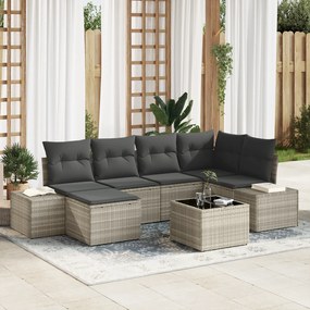 Conjunto de Sofá de Jardim de 7 Peças com Almofadas Cinza Rattan PE